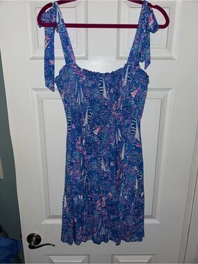 Lilly Pulitzer Sailboat Print Tie-Shoulder Sundress. Size Lg.